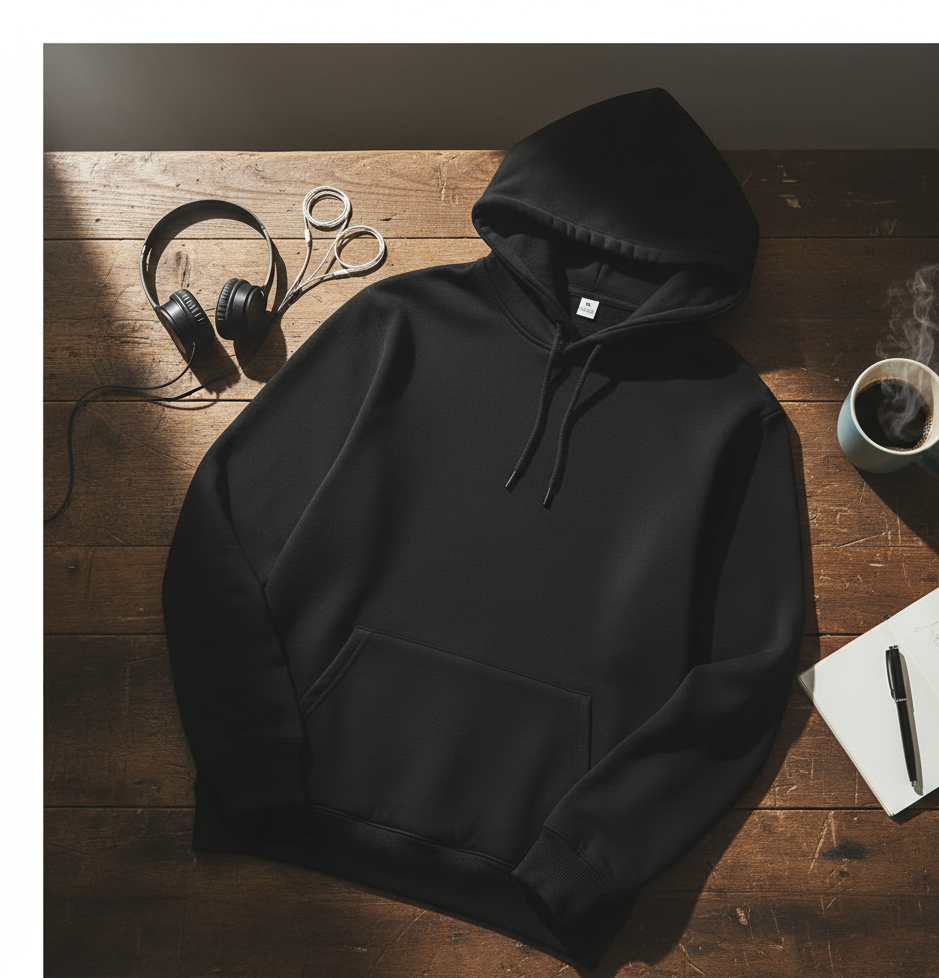 Black Polyester Hoodie – Warm, Soft & Stylish | Unisex Casual Wear for Winter & Everyday Comfort - Extra Large