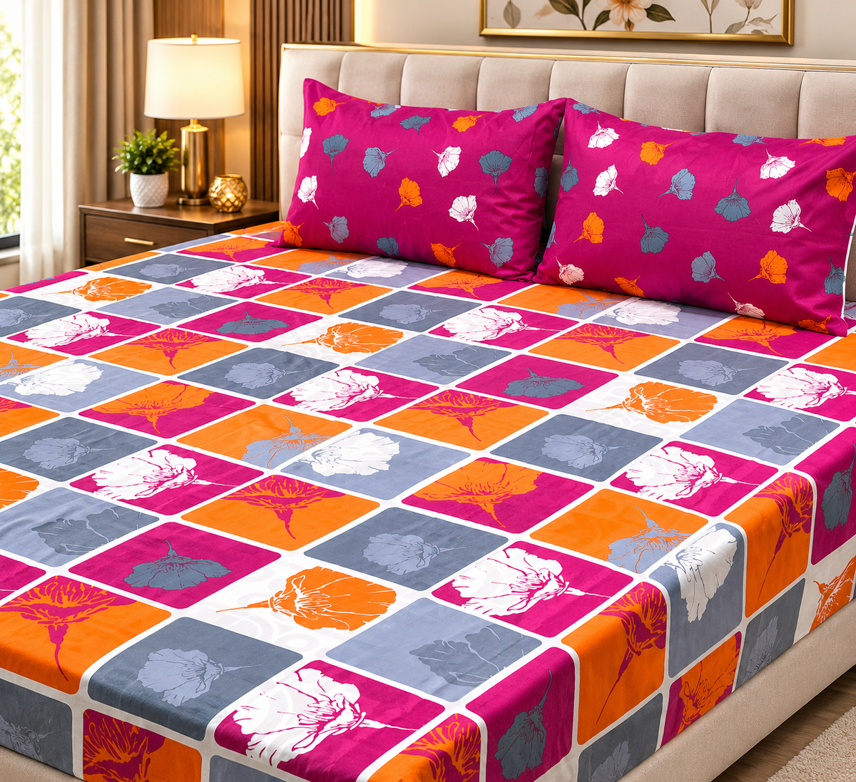Gift Pack Cotton Mix King Size Bedsheet - 3pc Set