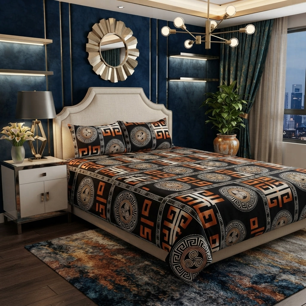 3D Crystal Cotton 3-piece Bedsheet Set - For Bedroom Comfort And Daily Interior Routine (AY0010054)