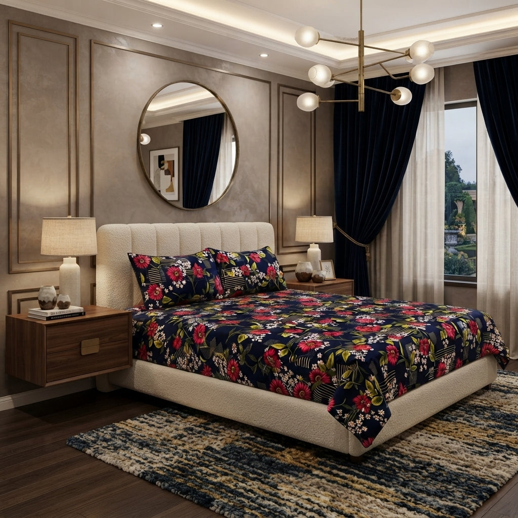 3D Crystal Cotton 3-piece Bedsheet Set - Home Accessory Designed For Bedroom (AY0010051)