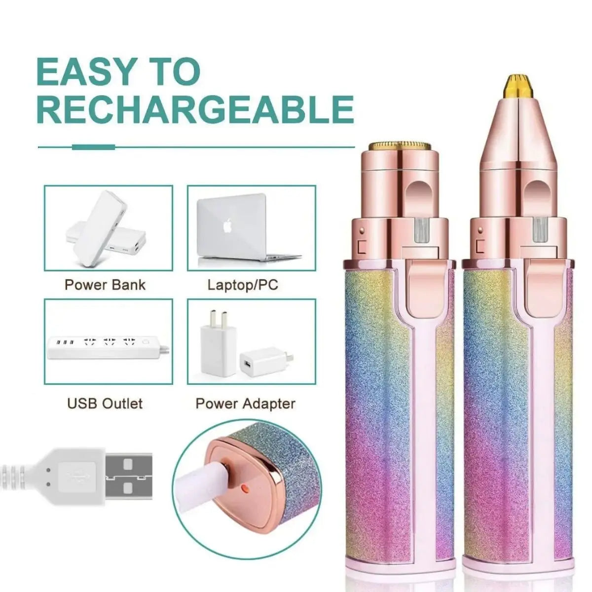 2 in 1 Electric Eyebrow Trimmer & Facial Shaver – Rechargeable Hair Remover for Women