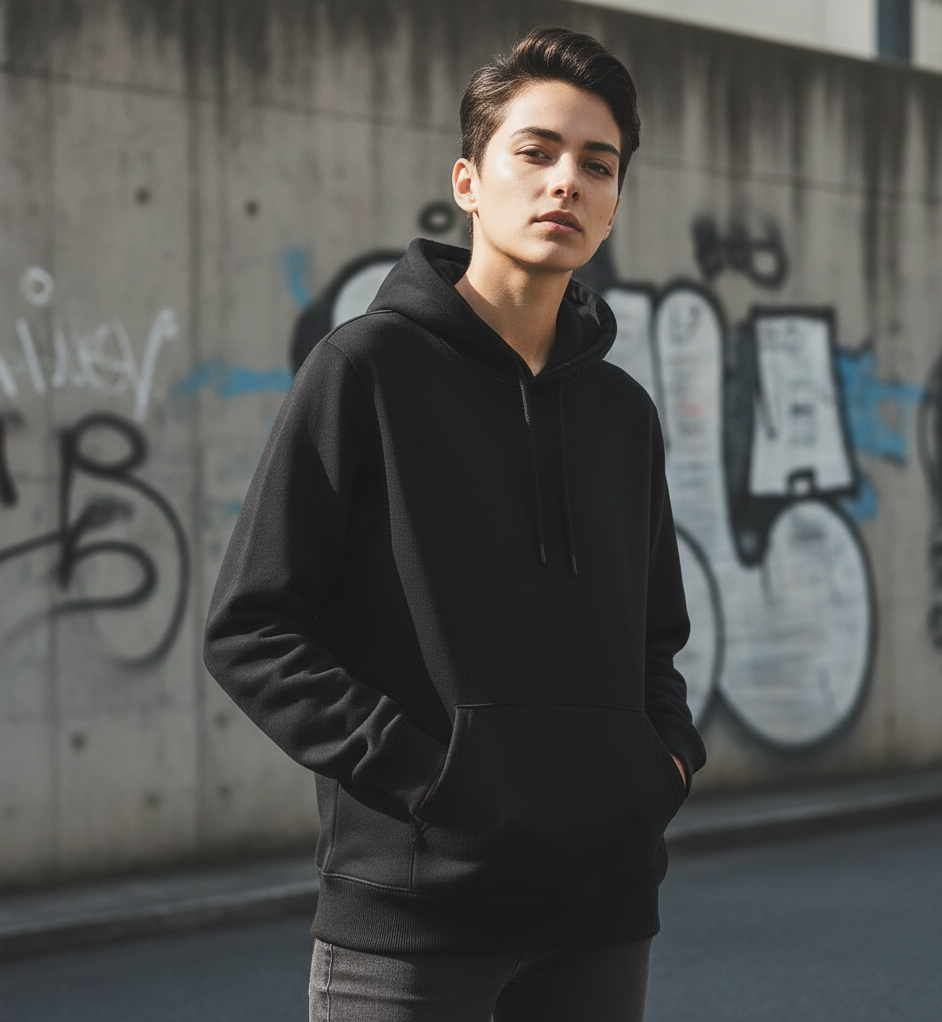 Black Polyester Hoodie – Warm, Soft & Stylish | Unisex Casual Wear for Winter & Everyday Comfort - Extra Large